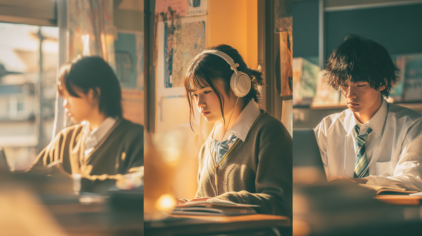 タブレットを使って学習する生徒